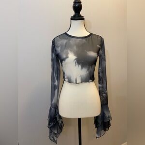 Sexy Elegant Sheer Mesh Top with Flared Sleeves size S